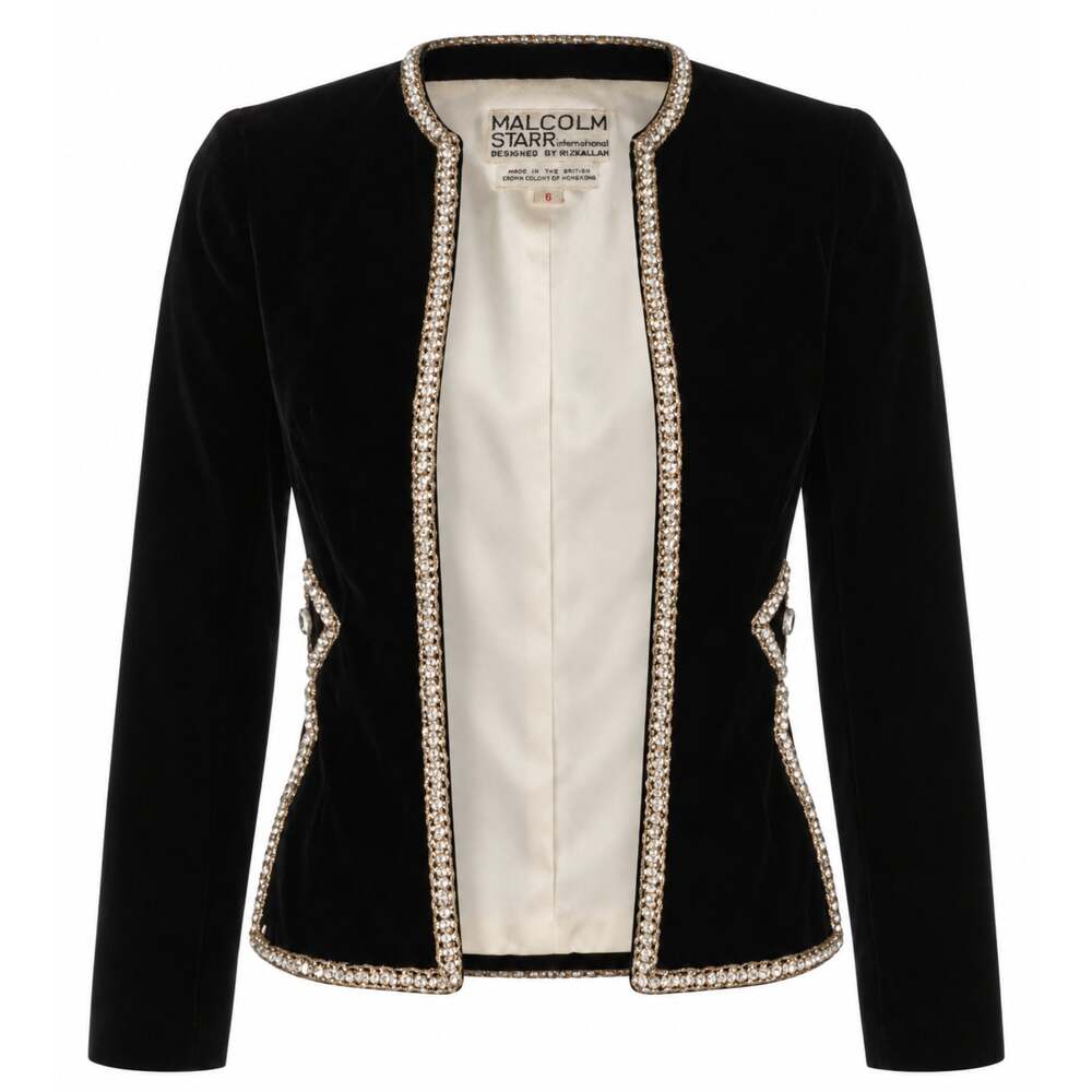 Malcolm Starr Vintage Crystal Trimmed Velvet Evening Jacket Size US 6